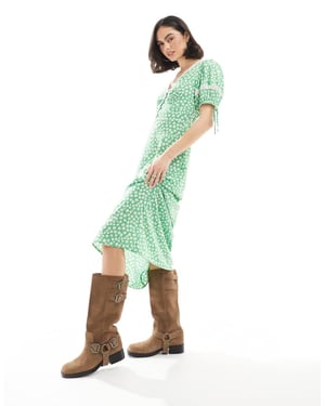 Wednesday's Girl ditsy print lace detail midaxi tea dress in green