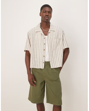 ASOS DESIGN oversize boxy skjorta med ekru- och mörkgrön rand