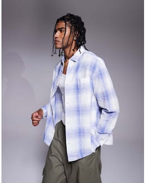 ASOS DESIGN boxy linneblandning regelbunden skjorta med ficka i blått och vitt