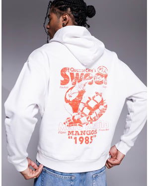 ASOS DESIGN hoodie med Mango-motiv i vitt