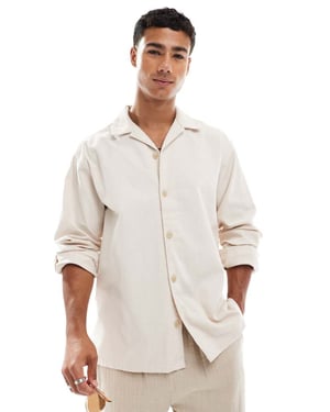 Jack & Jones reverkrage linneblandning overskjorta i beige