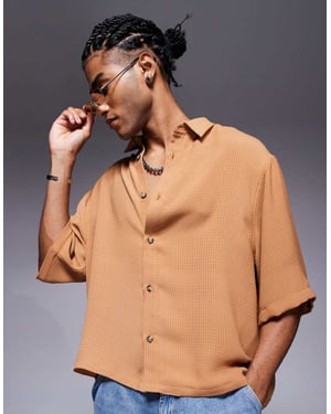 ASOS DESIGN boxy oversized virkade skjorta i beige