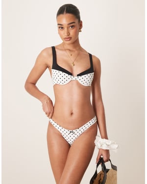 Free Society polka dot high leg bikini bottom in white