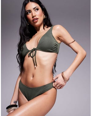 South Beach crinkle stripe bikini bottom in khaki