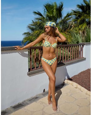 South Beach x Misha Grimes floral print high leg bikini bottom in yellow