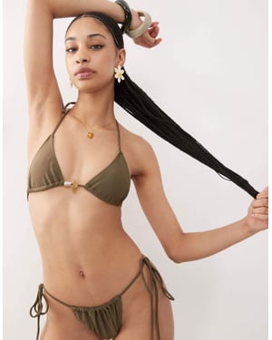 Motel pami bead detail bikini top in olive