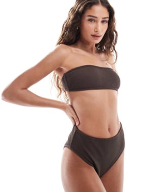 4th & Reckless crinkle bandeau bikini top co-ord in brown