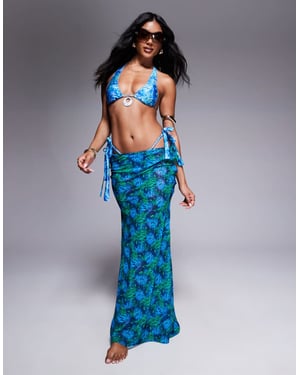 Candypants polygeorgette abstract print maxi beach skirt in blue