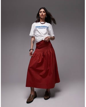 Topshop plisserad poplin full kjol i röd