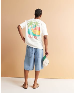 ASOS DESIGN överdimensionerad t-shirt med högsommar grafik i avblekt vitt