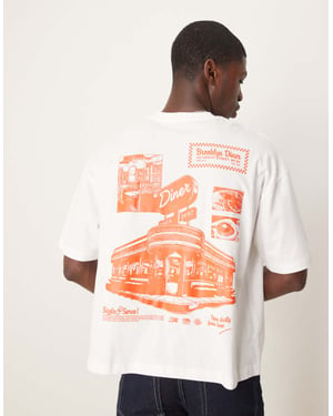 ASOS DESIGN oversized t-shirt med restauranggrafik i vitt