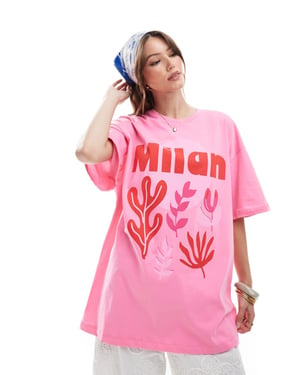 ENDAST Milan grafisk oversized t-shirt i rosa