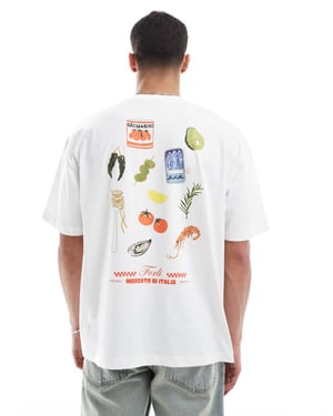 ASOS DESIGN oversize t-shirt med tecknade matgrafiker i vitt