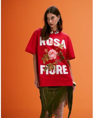 ASOS DESIGN oversized t-shirt med rosa fiore grafik i röd