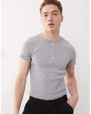 COLLUSION Ribbade henley-t-shirt i grått
