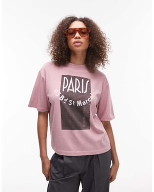 Topshop oversized grafisk Paris t-shirt i rosa