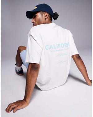 ASOS DESIGN oversized t-shirt med sommarmotiv fram och bak i off-white