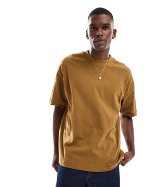 ASOS DESIGN oversized t-shirt i linneblandning i brunt