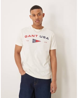GANT t-shirt med USA-flagga tryck i krämfärg