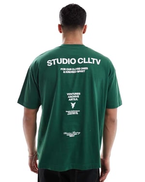 ASOS DESIGN oversized t-shirt med texttryck på ryggen i grön