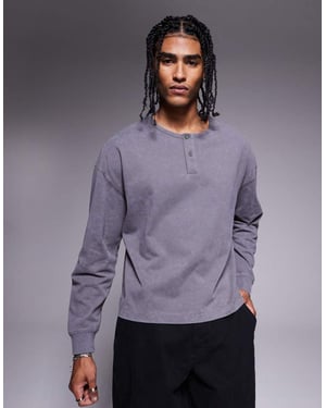 ASOS DESIGN tung boxy oversized tvättad långärmad henley i grått