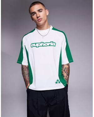 ASOS DESIGN boxig oversized t-shirt med paneler och textgrafik i vit sporttyg