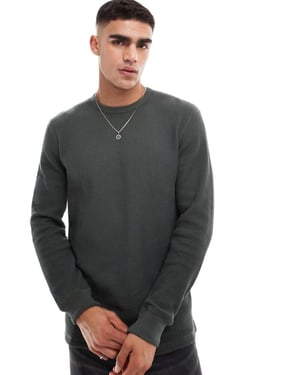 Cotton On chunky våfflad långärmad t-shirt i armégrön