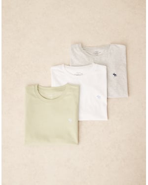 Abercrombie & Fitch 3-pack kortärmade t-shirts med ikonlogotyp i flera färger