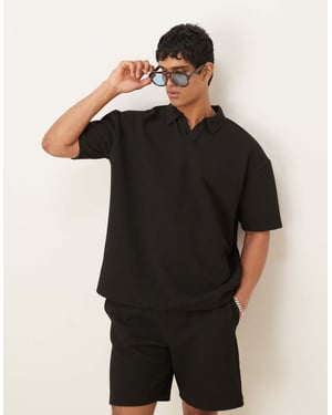 ASOS DESIGN koord oversized tungt texturerad polo i svart