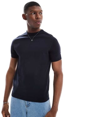 Tunnstickad crew neck t-shirt i marinblå