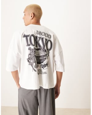 ASOS DESIGN oversized boxig tungvikts t-shirt 240gsm med ryggtryck i vitt