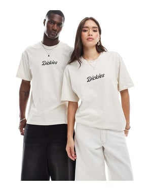 Dickies curves script central logo t-shirt i off-white - exklusiv för ASOS