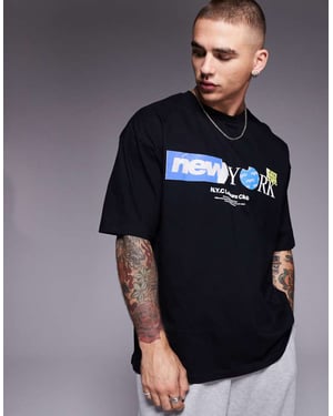 ASOS DESIGN oversized t-shirt med stadstryck i svart