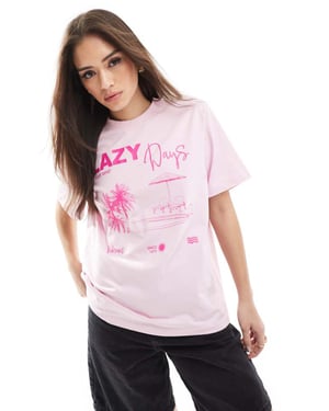 ONLY latdagar grafisk tryck oversized t-shirt i rosa