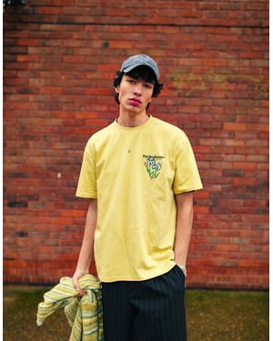 Topman avslappnad passform t-shirt med Hotel Des Vincennes tryck och broderi i gult