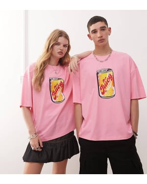 COLLUSION sodadosa tryck grafisk t-shirt i rosa