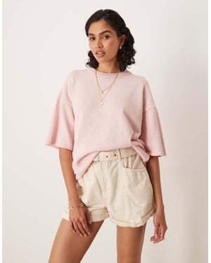 ASOS DESIGN stickad slub avslappnad t-shirt i rosa