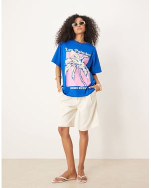 ASOS DESIGN oversized t-shirt med palmträdsgrafik i blått