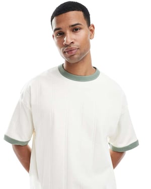 ASOS DESIGN boxig oversized t-shirt med kontrasterande detaljer i krämfärgad texturerad ribbstickning