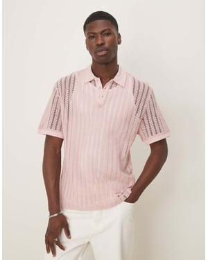 ASOS DESIGN boxy oversized polo med sänkt axel i rosa virkat