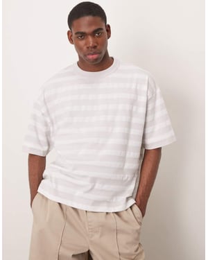 ASOS DESIGN tyngre boxig oversized t-shirt i grå och vitrandig