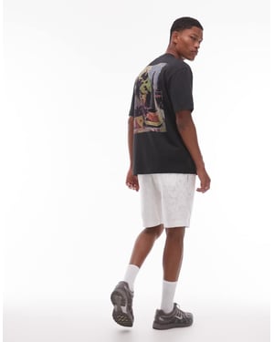 Topman avslappnad t-shirt med vin- och osttryck fram och bak i svart