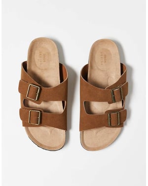 ASOS DESIGN tvåremmal sandals i brunt med korksula