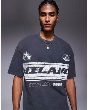 ASOS DESIGN oversized t-shirt med tryck på framsidan i tvättad asfalt