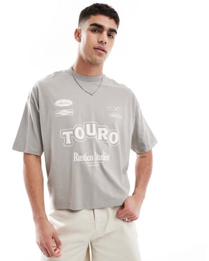 ASOS DESIGN boxy oversized t-shirt med textgrafik i khaki