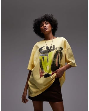 Topshop jersey grafisk Cuba-tryck oversized t-shirt i gult