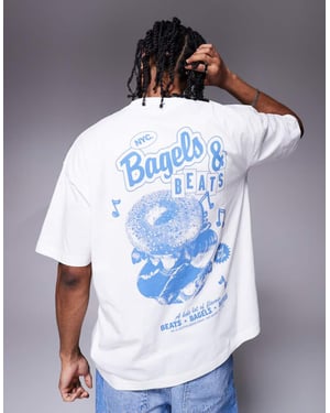ASOS DESIGN oversized t-shirt med tecknad grafik i vitt
