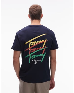 Tommy Jeans repeat signature rygtryck t-shirt i marinblå
