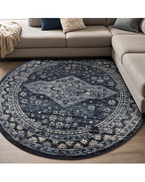 Muratap Vintage rond vloerkleed navy- 200 cm rond