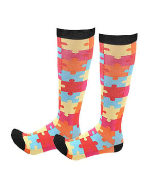 flo Bright Pattern Knee High Compression Socks Puzzle S/M